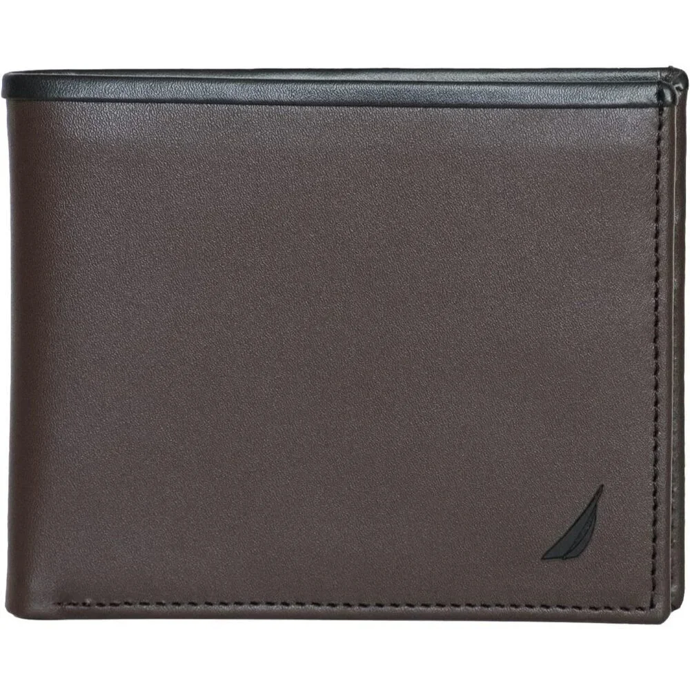 Men's  Black/Brown Bifold Leather Wallet RFID Blocking ID Window Card Slots